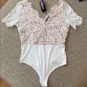 BooHoo white lace bodysuit